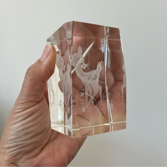 Disney’s Bambi w Butterflies Laser Etched Glass Display Paperweight Clear - Picture 2 of 6